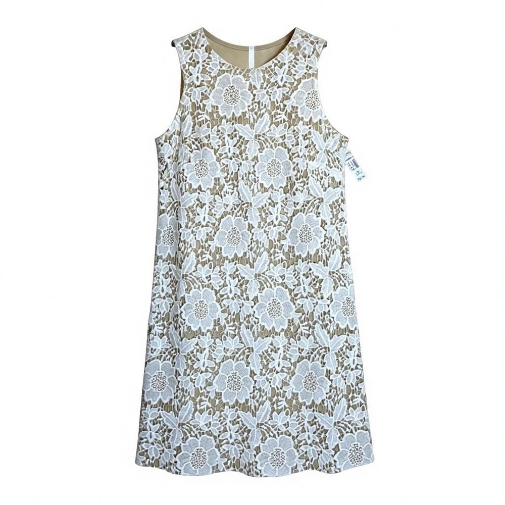 Dressbarn White Floral Lace Sleeveless Shift Dress Tan Lining 14W New